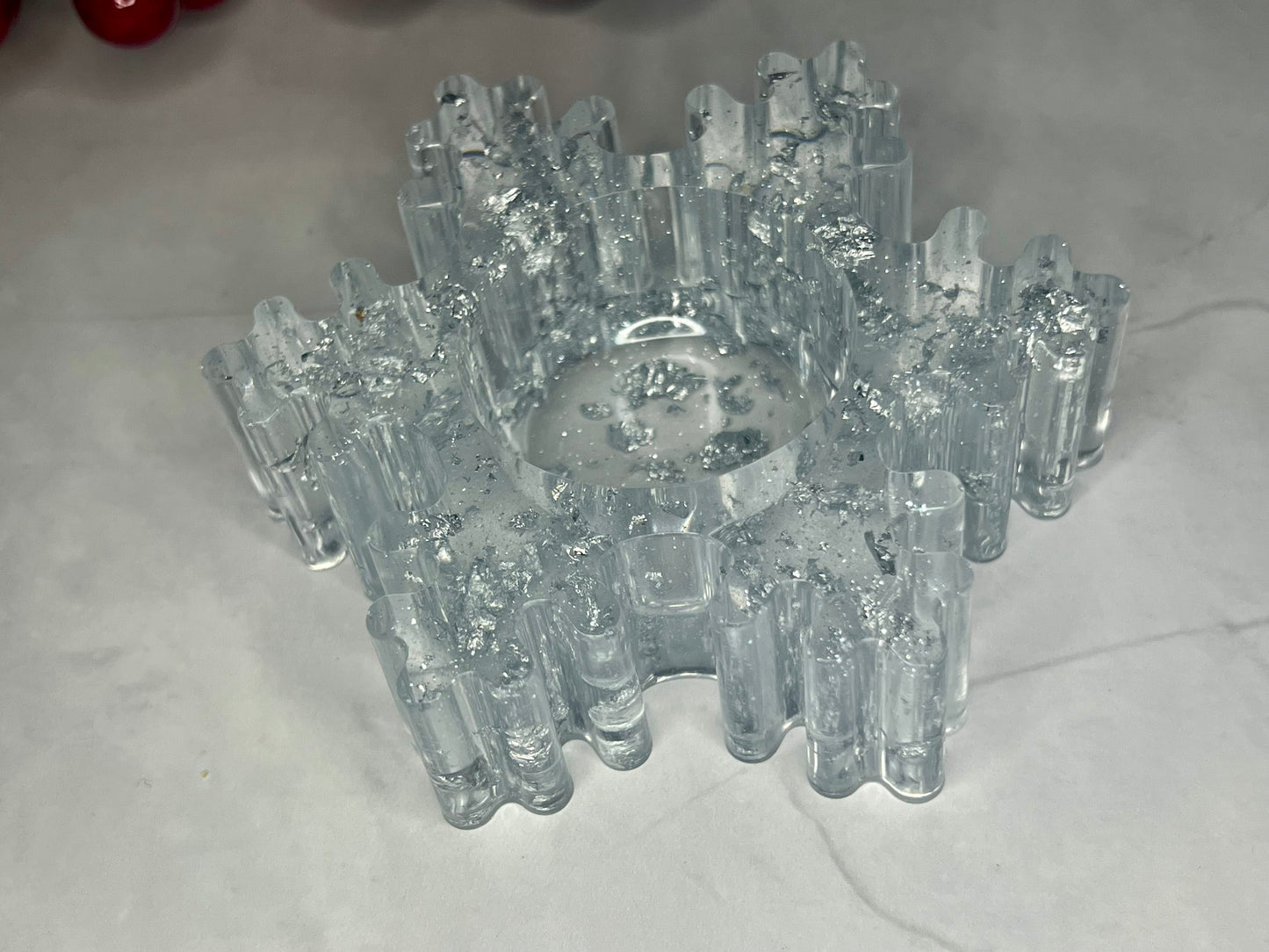 a group of glass objects sitting on top of a table