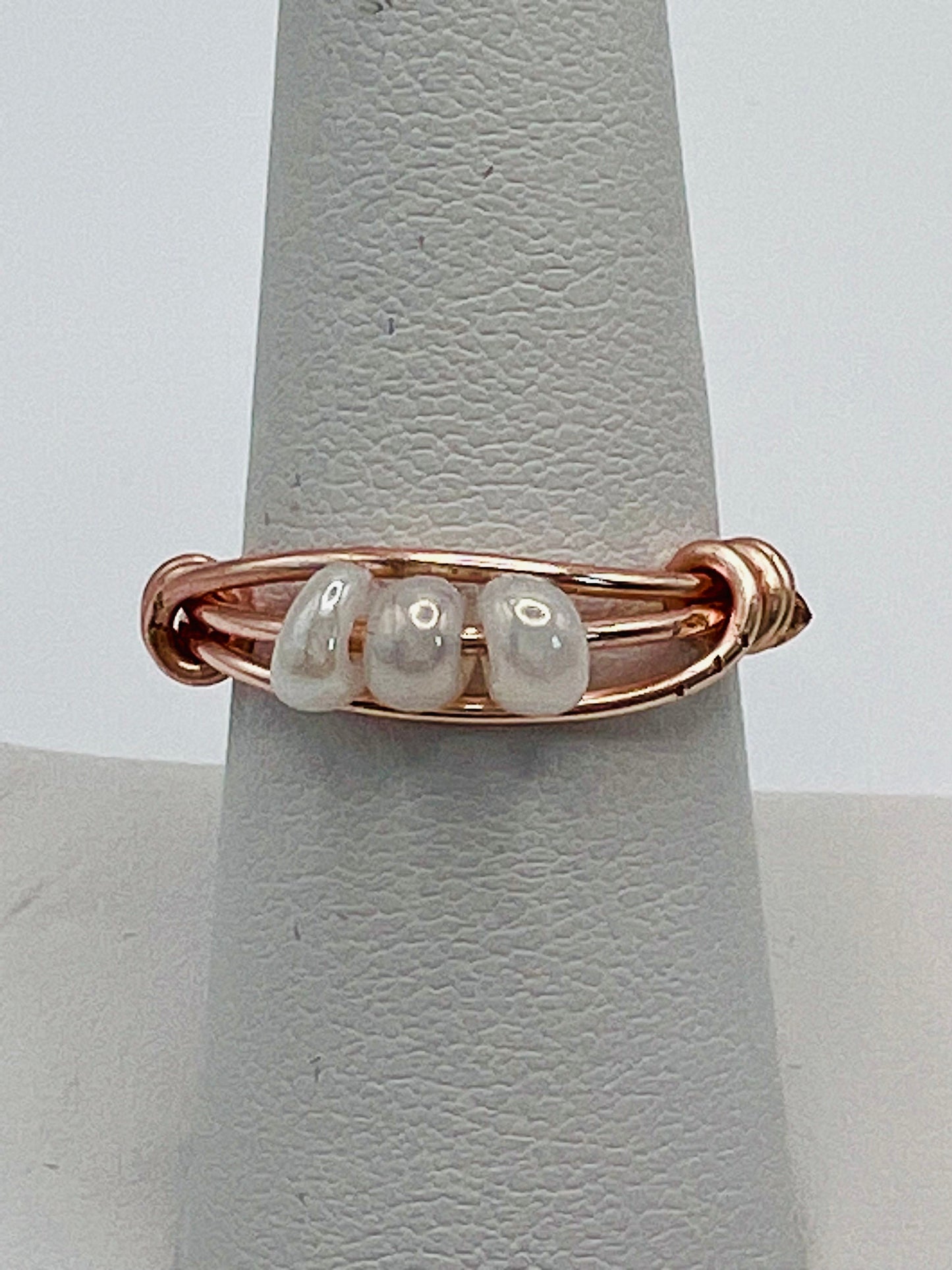 Rose Gold and Three-Pearl Dainty Ring