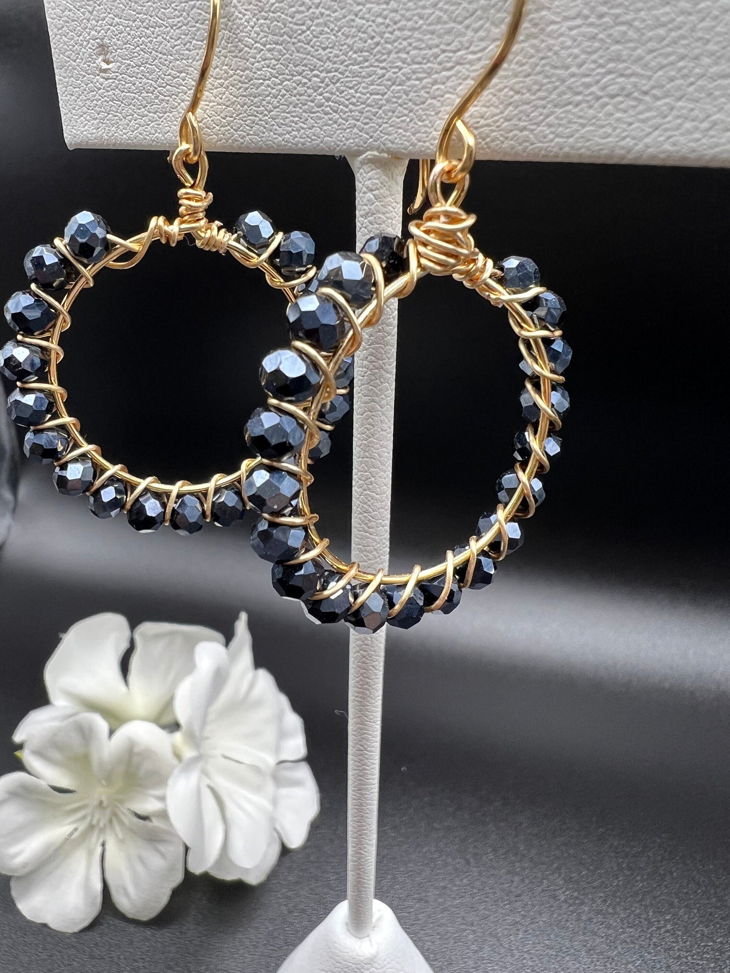 Gold and Black Hoop Earrings