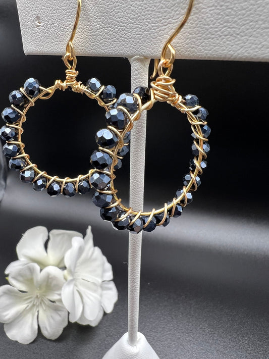 Gold and Black Hoop Earrings