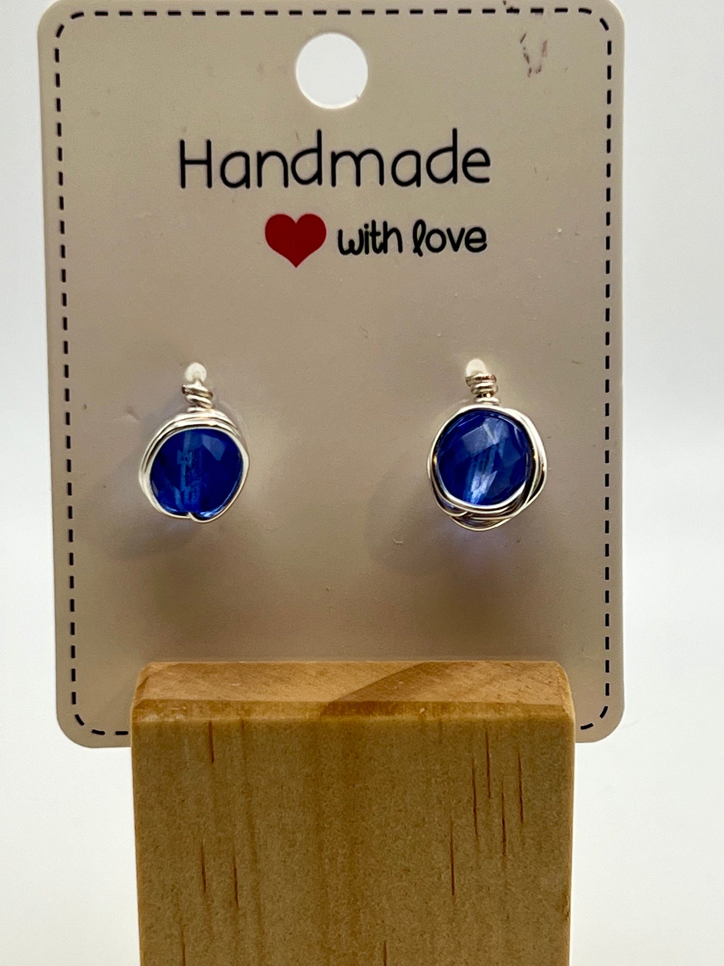 Deep Blue Wire-Wrapped Stud Earrings