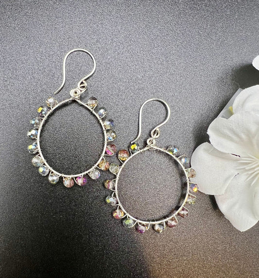 Clear Rondelle Beaded Hoop Earrings