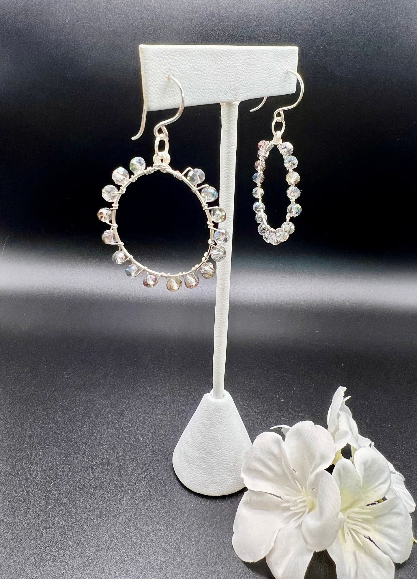 Clear Rondelle Beaded Hoop Earrings