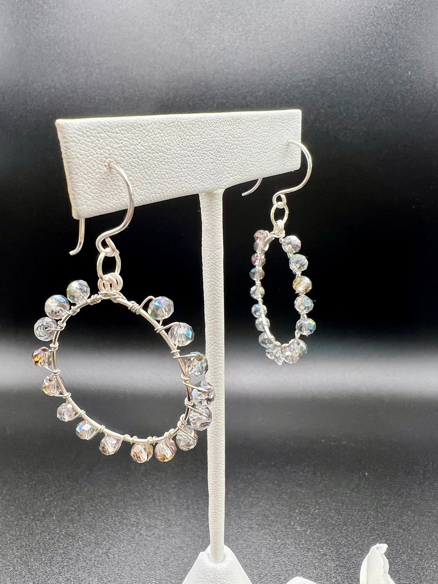 Clear Rondelle Beaded Hoop Earrings