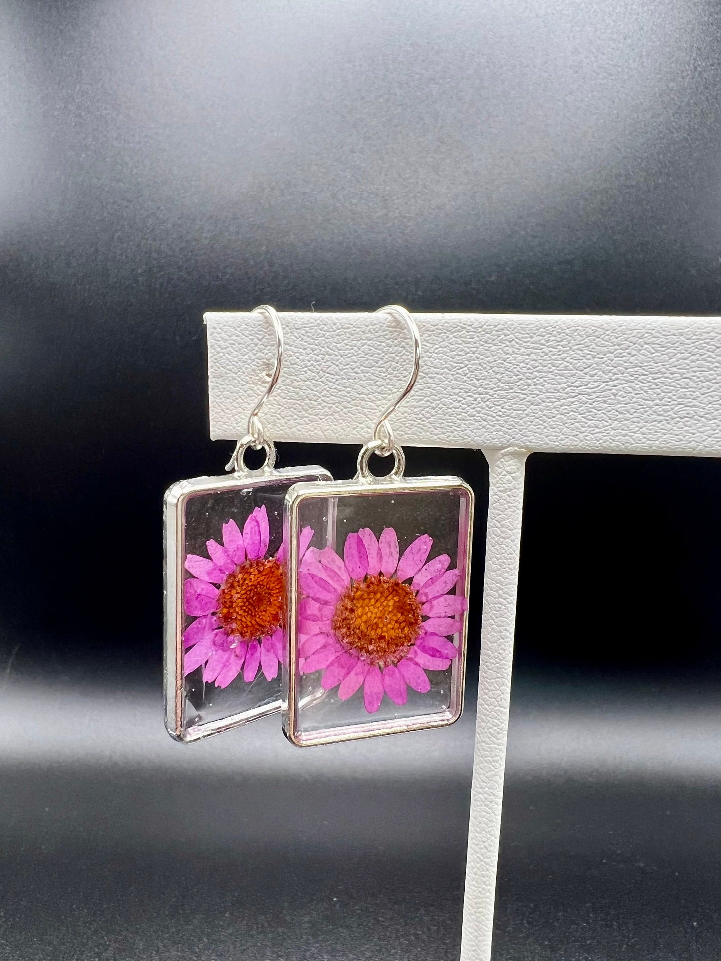 Purple Daisy Resin Earrings