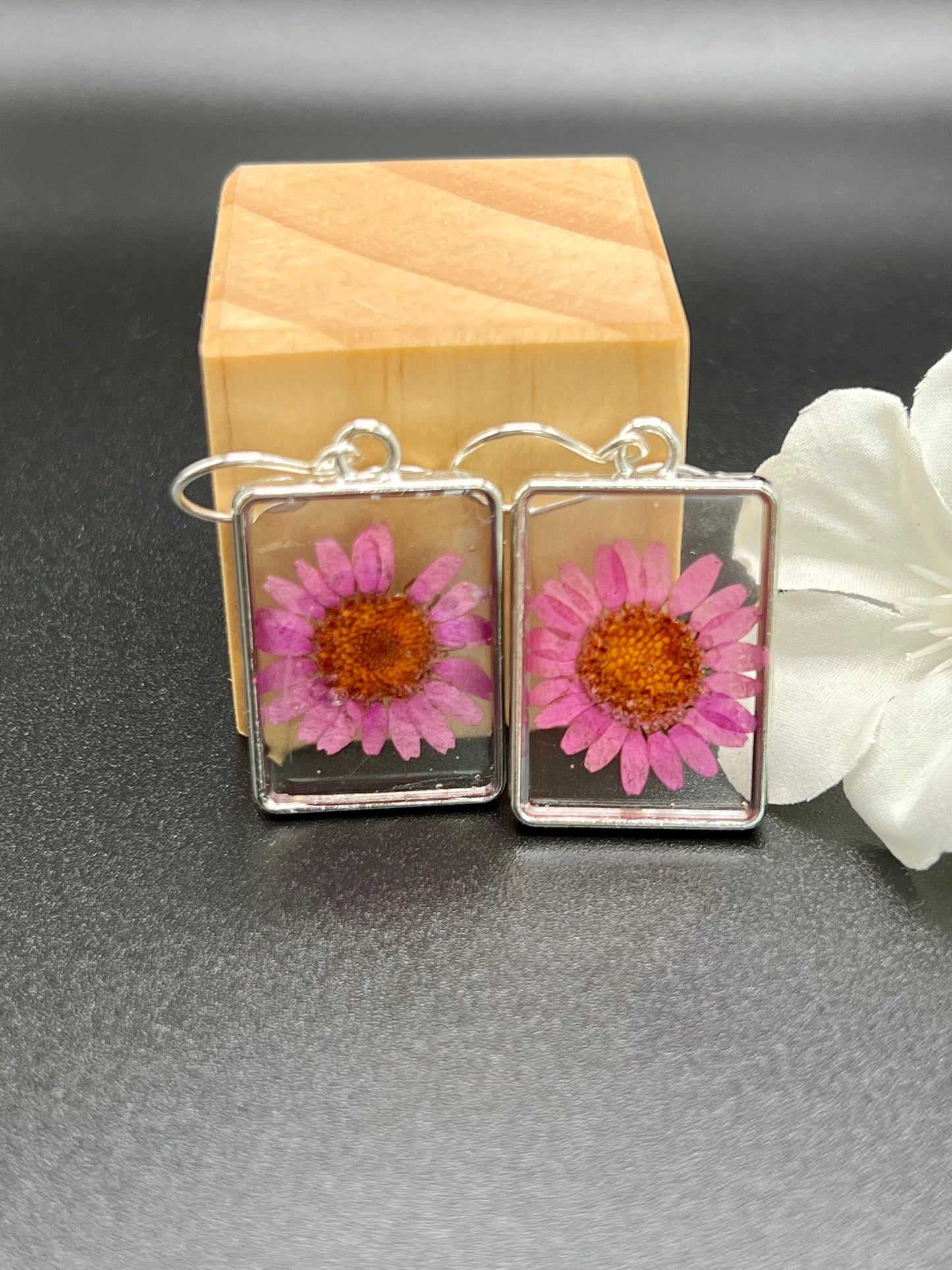 Purple Daisy Resin Earrings