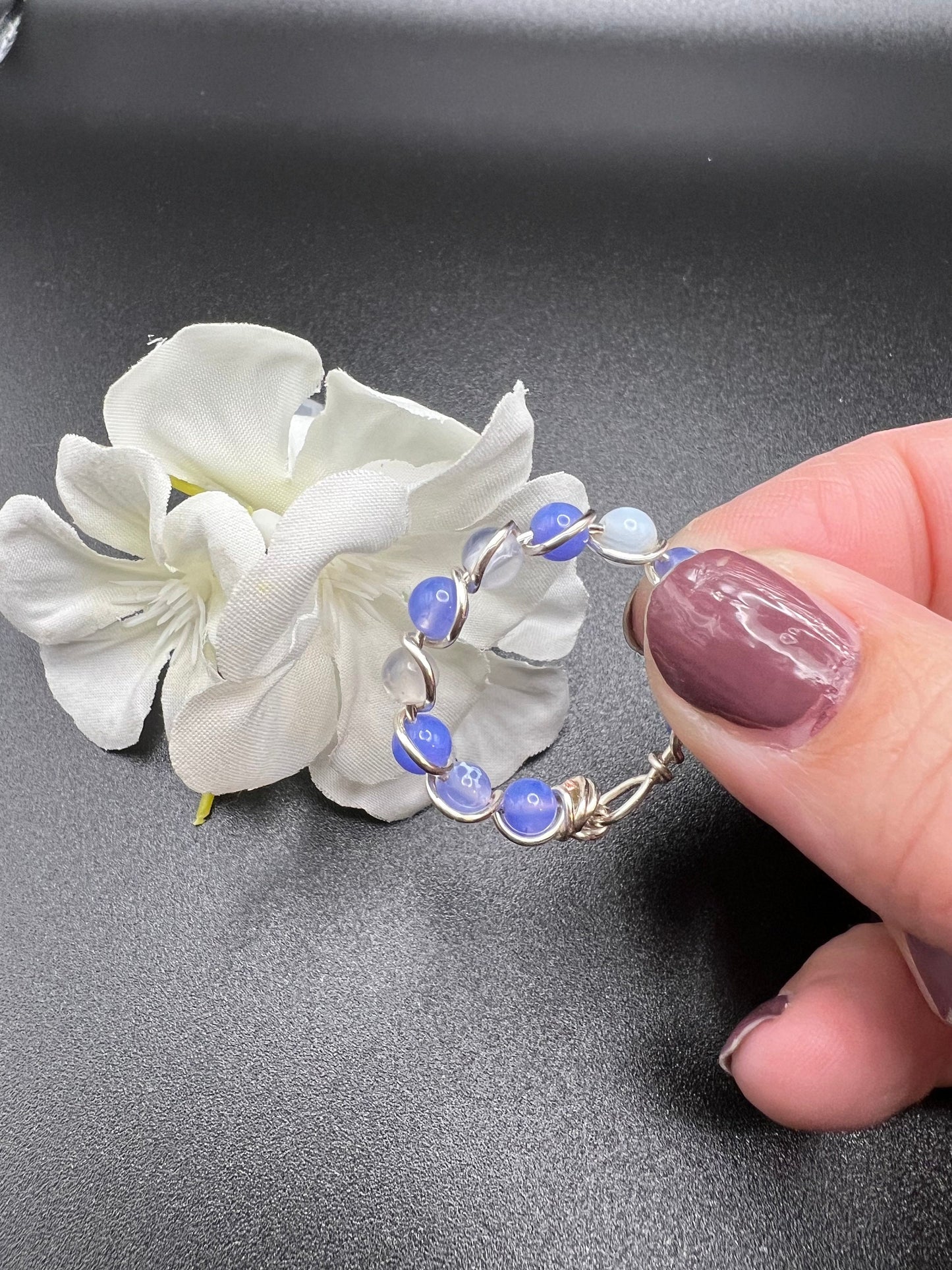 Blue and White Dainty Braid Ring