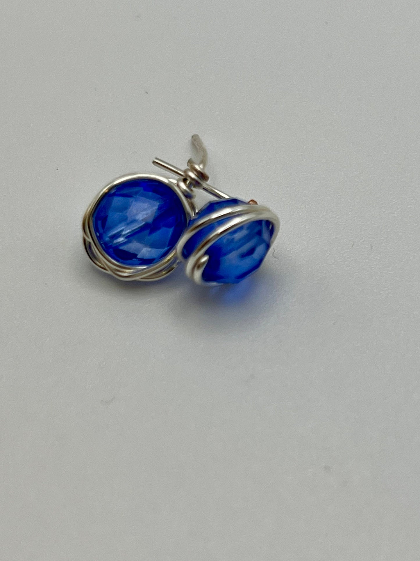 Deep Blue Wire-Wrapped Stud Earrings