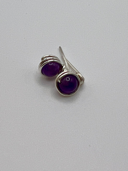 Purple Glass Bead Stud Earrings