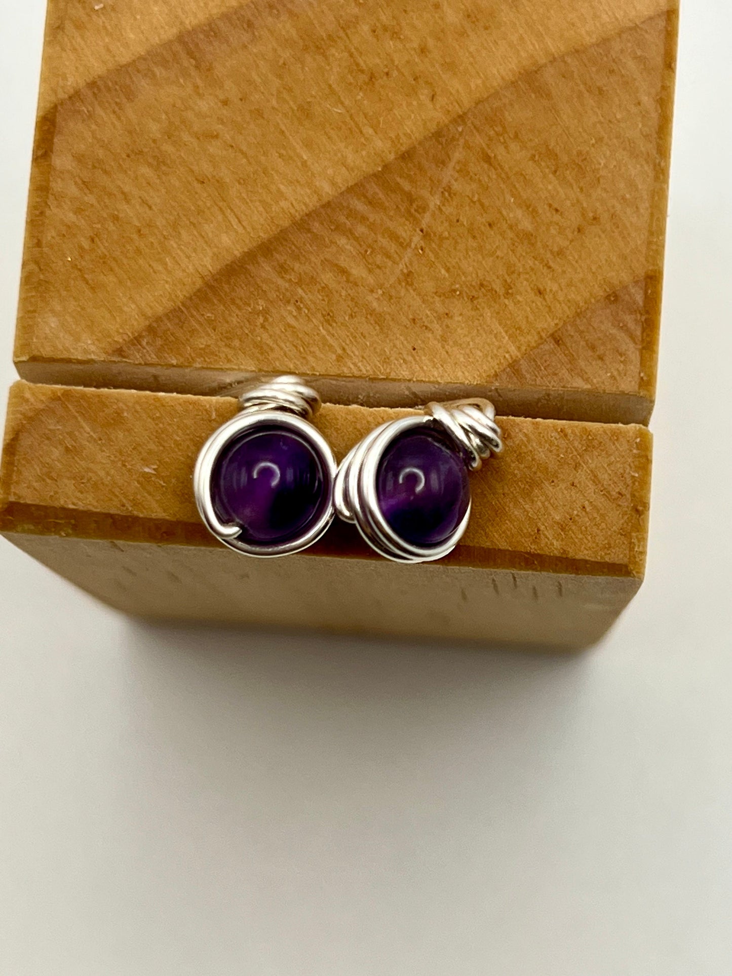 Purple Glass Bead Stud Earrings