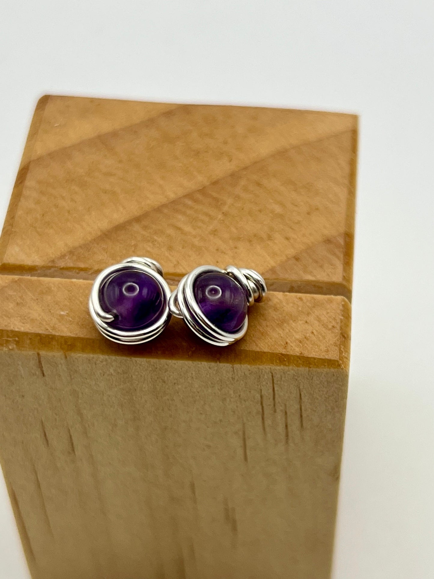 Purple Glass Bead Stud Earrings