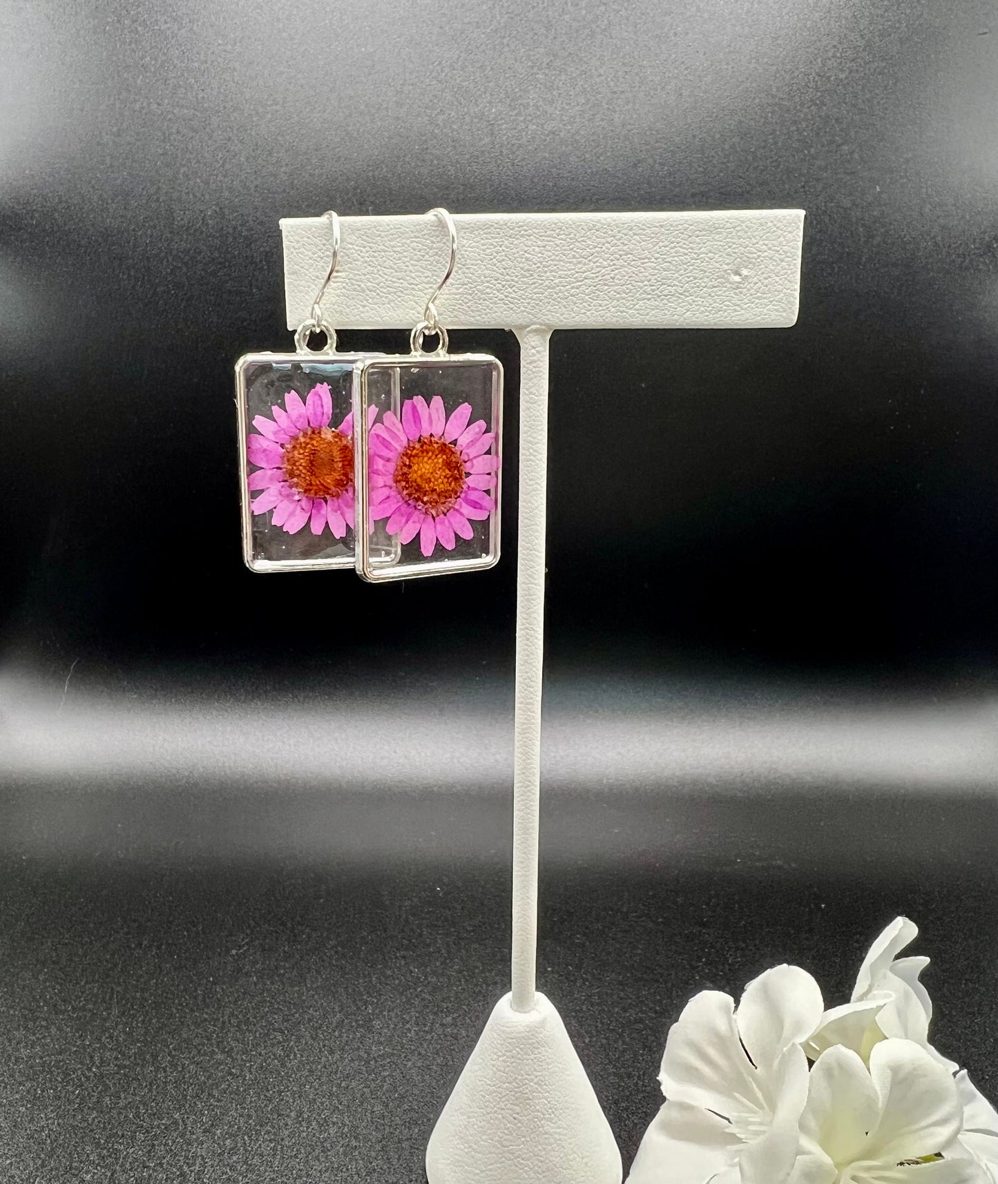 Purple Daisy Resin Earrings